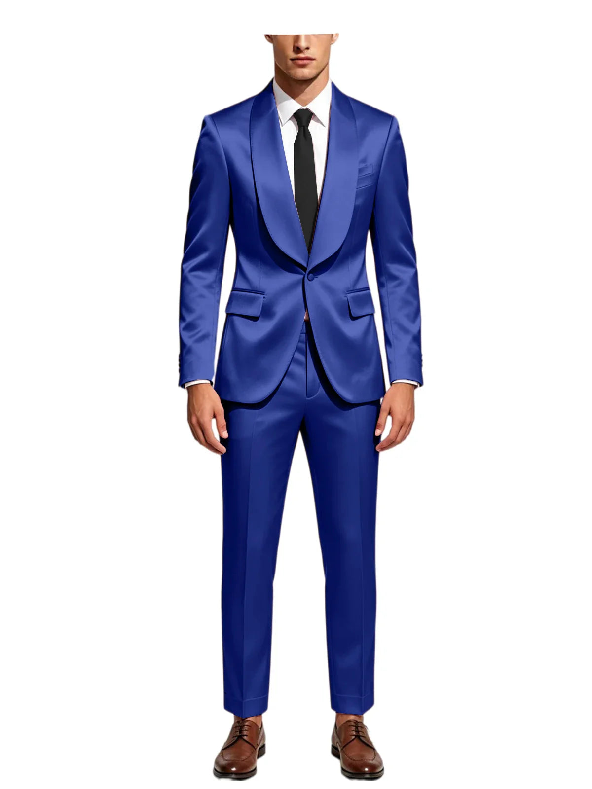 Luxury Men's Satin Tuxedo Suit Shawl Lapel Slim Fit 2-Piece Blazer & Pants Set Formal Business Casual Jacket Coat for Wedding