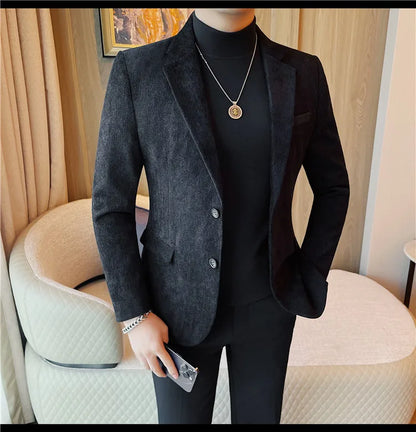 British Style Solid Color Slim Suit Jacket Men Fashion Casual Business Blazers Coats High Quality Social Wedding Elegant Jackets