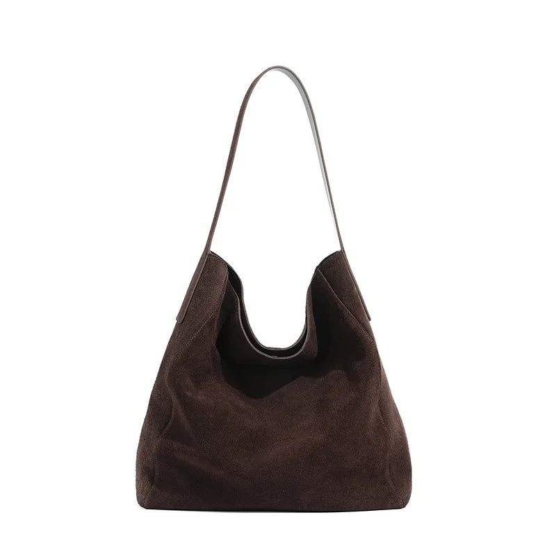 2025 Women's Frosted Leather Tote Bag Large Capacity Soft Suede Bucket Handbag Lady Minimalist Underarm Hobo Shoulder Bag
