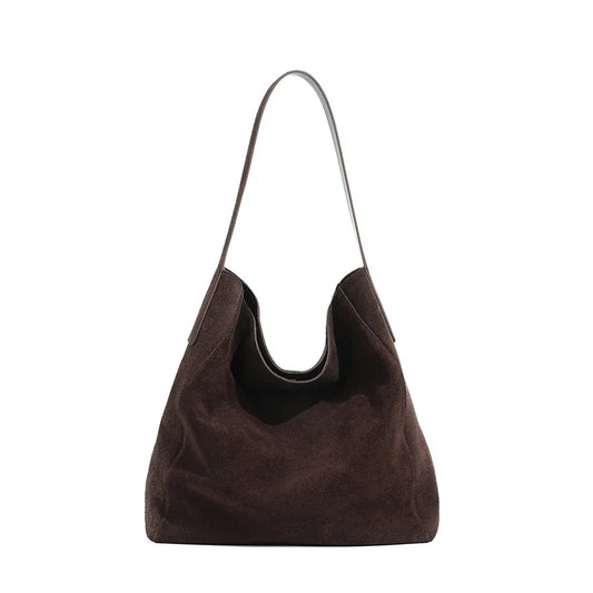 2025 Women's Frosted Leather Tote Bag Large Capacity Soft Suede Bucket Handbag Lady Minimalist Underarm Hobo Shoulder Bag