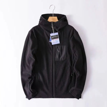Wave Pattern Fleece Lined Hooded Zip-up Jacket/Sweatshirt: Warm & Outdoor-Ready  Ideal for Couples Hooded Sweatshirt