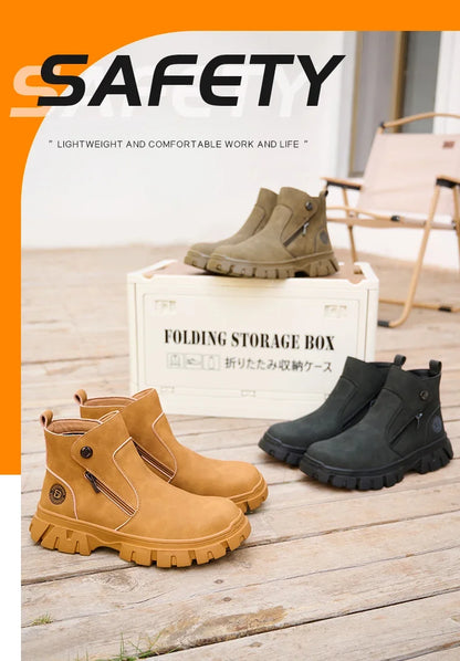 Steel Toe Work Boots side zipper anti-slip work shoes  Anti-Smash Anti Puncture industrial construction waterproof safety shoes