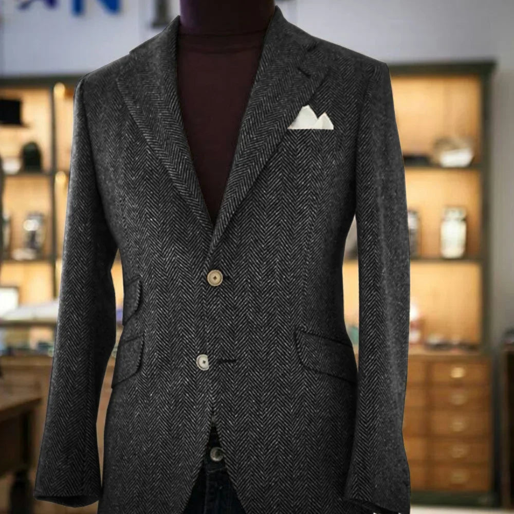 Mens Casual Suit Jacket Herringbone Single Breasted Business Blazer Fashion Slim Fit Comfortable Elegant Men's Outerwear Coats