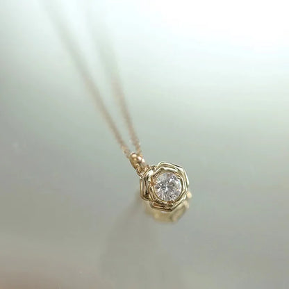 925 Sterling Silver Plated 14k Gold Shiny Zircon Flower Necklace for Women Girl Korean Temperament Exquisite Jewelry Gifts