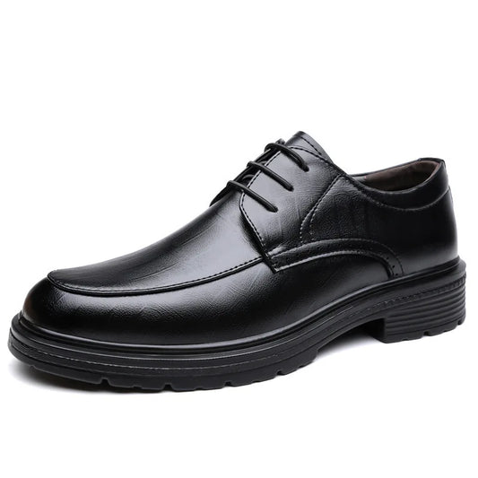 Men's Lace-up Business Casual Leather Shoes Spring Autumn New Platform Work Shoes Male Fashion Solid Color Dress Shoe Man