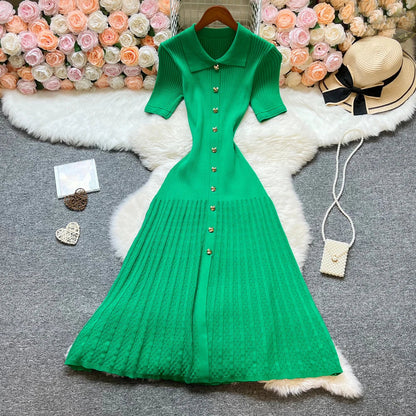 Brand Fashion Elegant Patchwork Knitted Long Dress Spring Summer Women Luxury Shirt Sweater Dress Lady Party Vestido