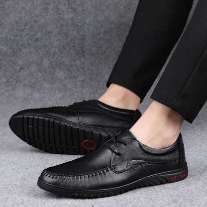 Italian Brand Men's Genuine Leather Casual Shoes Handmade Soles Loafers Lace Up Breathable That's Oxford Shoes for Summer