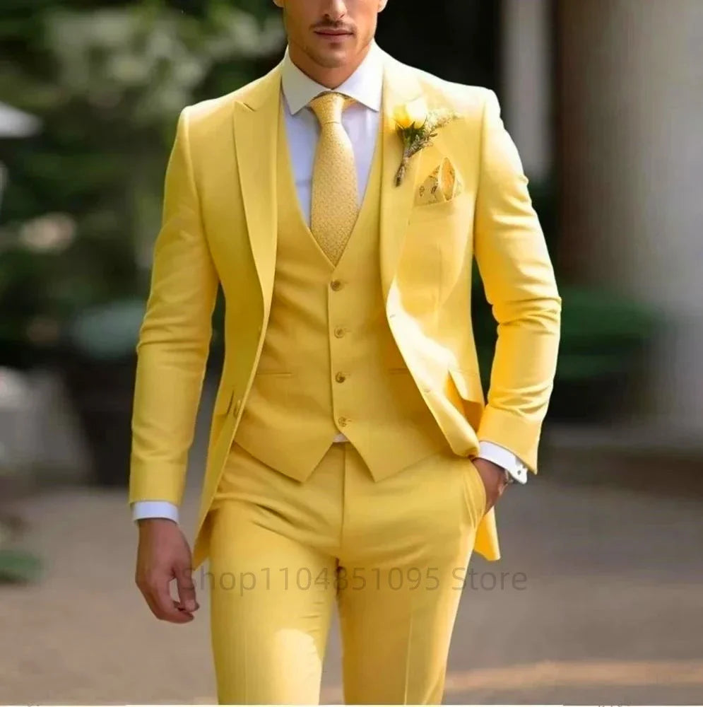 Green Mens Suits Casual 3 Pieces Slim Fit Notch/Peak Lapel Formal Wedding Groom Wear Blazer Tuxedos for Party(Blazer+Pants+Vest)