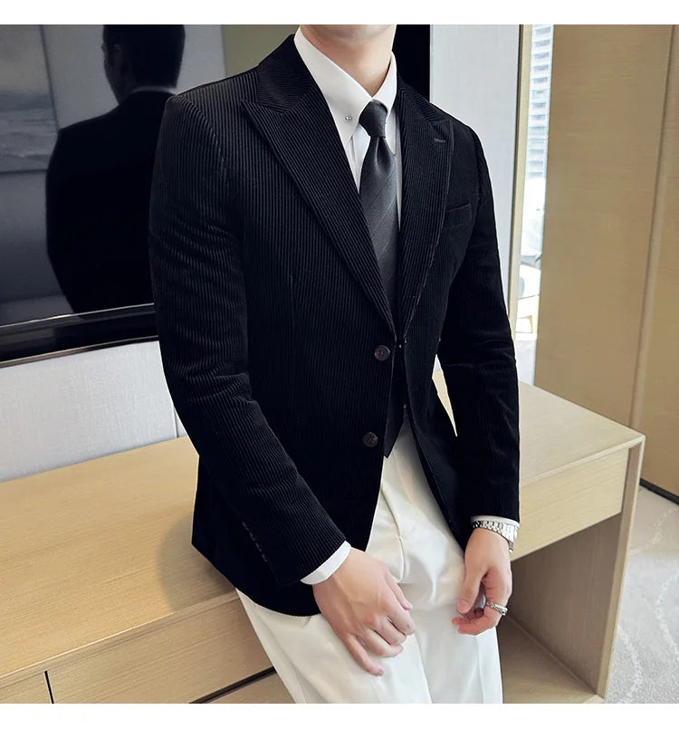 Stripe Suit Jacket For Men Autumn Winter Business Slim Fit Tailcoat Formal Wedding Party Fashion Casual Suit Coat 4XL-M