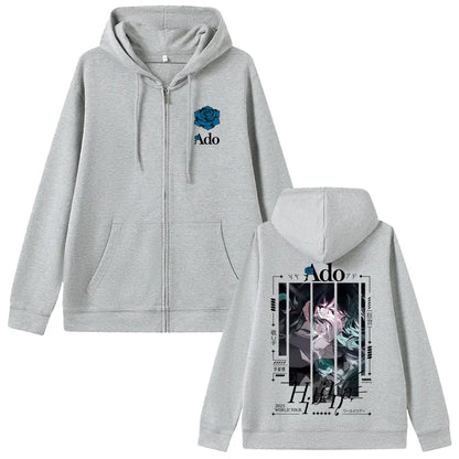 Ado World Tour 2025 Hibana Zipper Hoodie Men Women Fashion Japanese Style Zip Up Jacket Unisex Casual Vintage Zip Up Sweatshirt