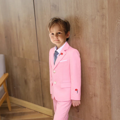 2-14 Yrs Toddler Suit Set with Rose Embroidery 3-Piece Formal Conmmunion Tuxedo Jacket Pants Tie Fast Delivery DTLumika