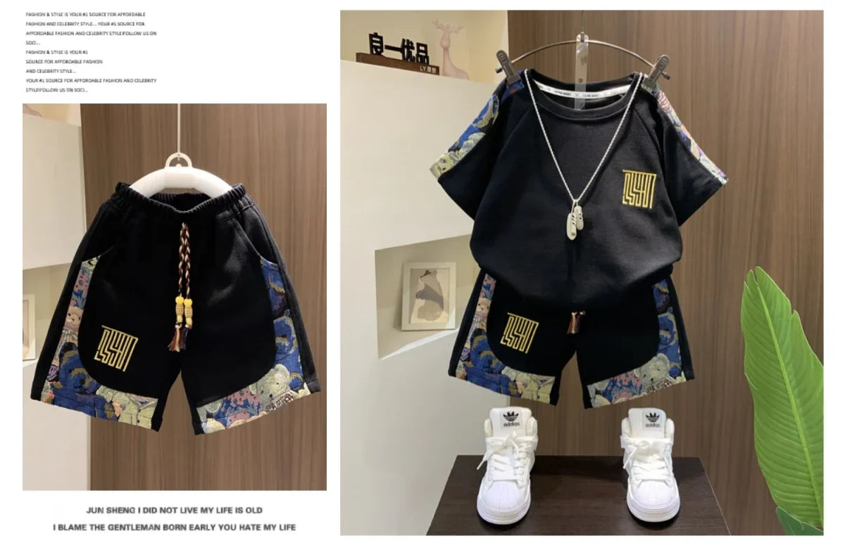 Korean Clothes for Children Boys T-shirt Shorts 2-piece Set Summer Cotton Short Sleeve Kids Clothes Sets Baby Tracksuit 2-11Y