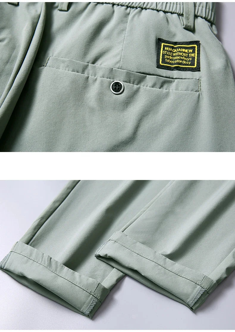 Ice Silk Cool Summer Casual Pants for Men Slim Fashion Stretch Business Korean Trousers Brand Clothing Luxury Men's Pants