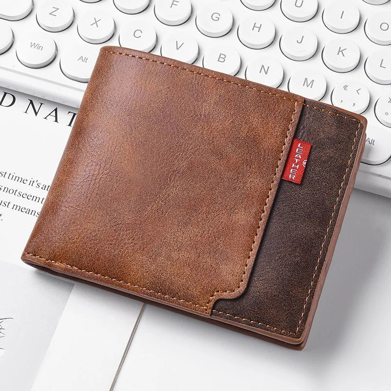New men's frosted large capacity wallet, business triple fold thin zipper, soft leather wallet, short wallet