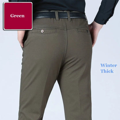 New Arrival 100% Cotton Summer Autumn Men's Casual Pants Fashion Solid Black Beige Gentle Thicken Trousers Brand Smart Suit Pant