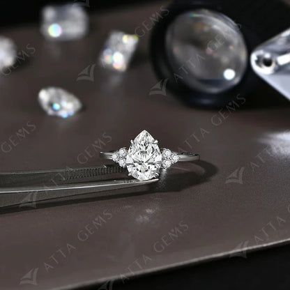 New Solid S925 Sliver 2.0ct Moissanite Rings for Women D VVS1 Pear Shape Diamond Engagement Wedding Fine Jewelry Gift