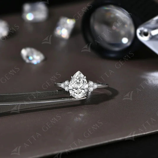Nouvelles Bagues en Argent Massif S925 2.0ct Moissanite pour Femme D VVS1 Poire Diamant Bague de Fiançailles Mariage Bijoux Fins Cadeau