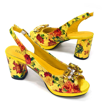 Italian Sandals and Bags Matching Set 2024 Women Heel Party for Gold Colour Wedding Bigger Size Thick Heel Shoes