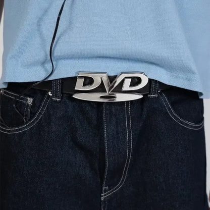 Unisex Nostalgic DVD Buckle Belt Versatile Black White Decorative Waist Straps Belt for Men Women Jeans Matching Gift for Her