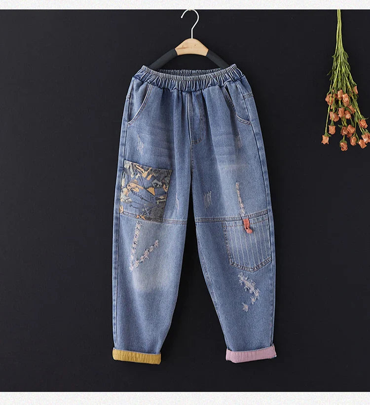 Casual Harajuku Sle Mom Jeans Women's Faion Trendy Hole Design Cotton Stretch Denim l Waist hine Embroidery
