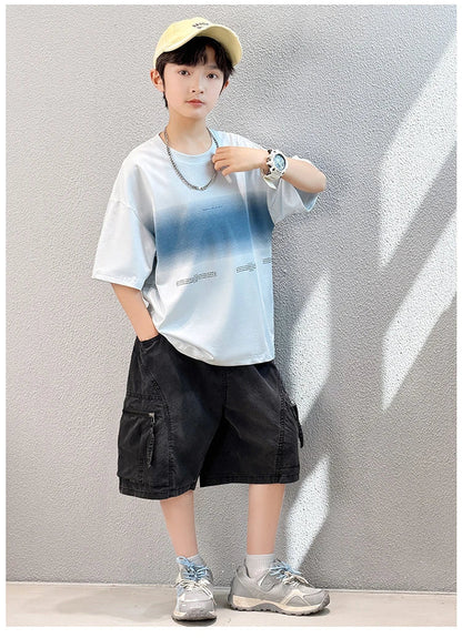 Luxury Children's Summer Clothing Top and Bottom Set For Boys 2PCS Cotton Outerwear Suit Kids School Clothes Tracksuit Age 5-14Y