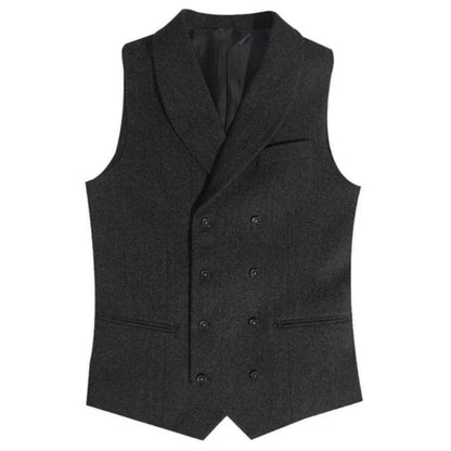 Men Vest Gray Herringbone Double Button With Lapel Waistcoat For Wedding Banquet Business Office Work Daily Casual Men Suit Vest