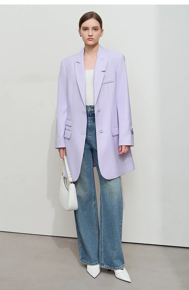 Minimalist Women's Jacket 2025 Autumn New Solid Color Commuter Loose Straight Women's Long Sleeve Top Long Blazer 12541154