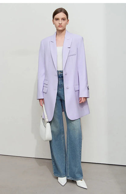 Minimalist Women's Jacket 2025 Autumn New Solid Color Commuter Loose Straight Women's Long Sleeve Top Long Blazer 12541154