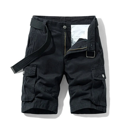 Summer Cargo Shorts Men's Pure Cotton Vintage Washed Multi Pocket Casual Straight Leg Trendy Knee Length Pants Streetwear