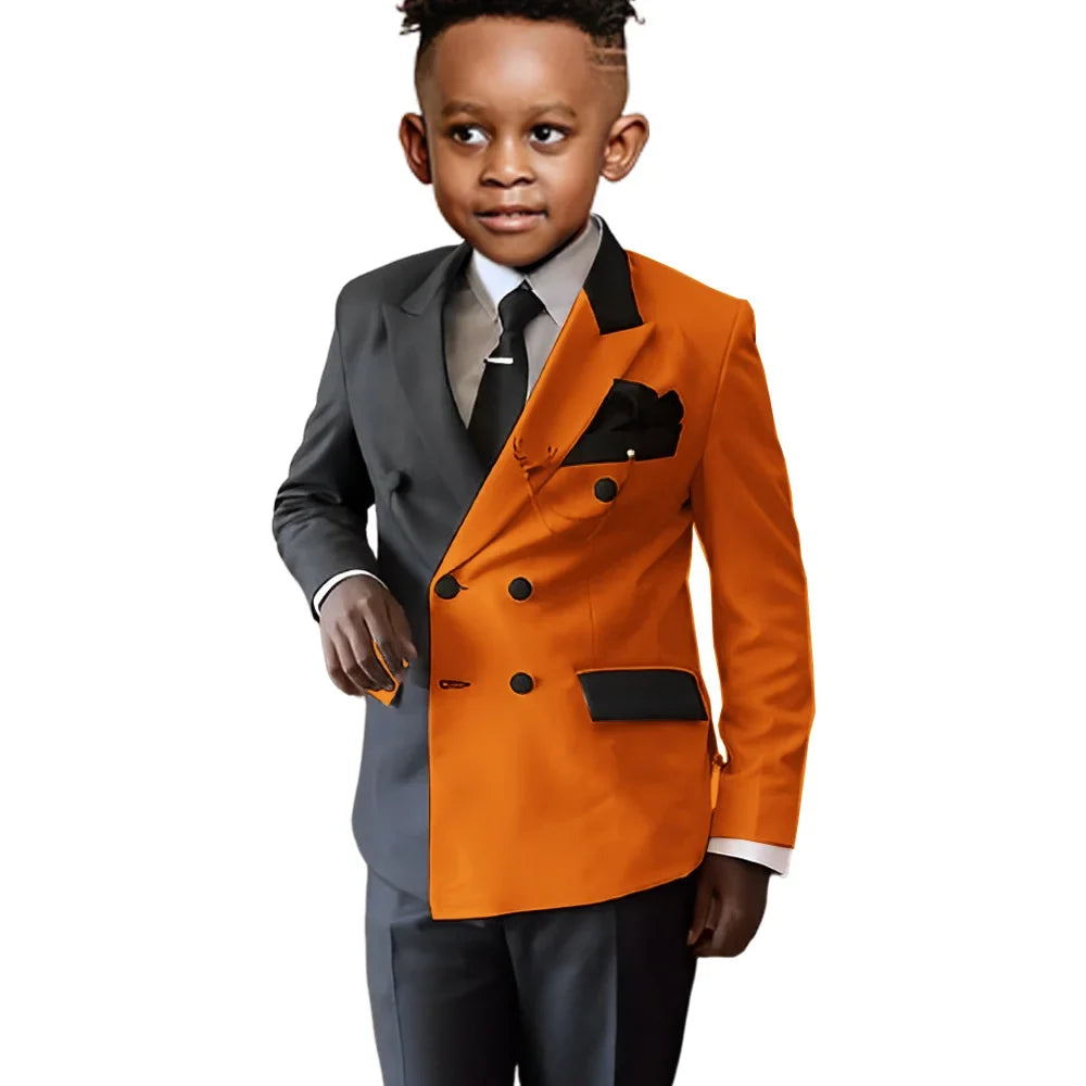 Fashionable Colour-blocked Boys Suits 2 Pieces Piano Performance Wear,Double Breasted Kids Tuxedo Sets Wedding Party Outfit