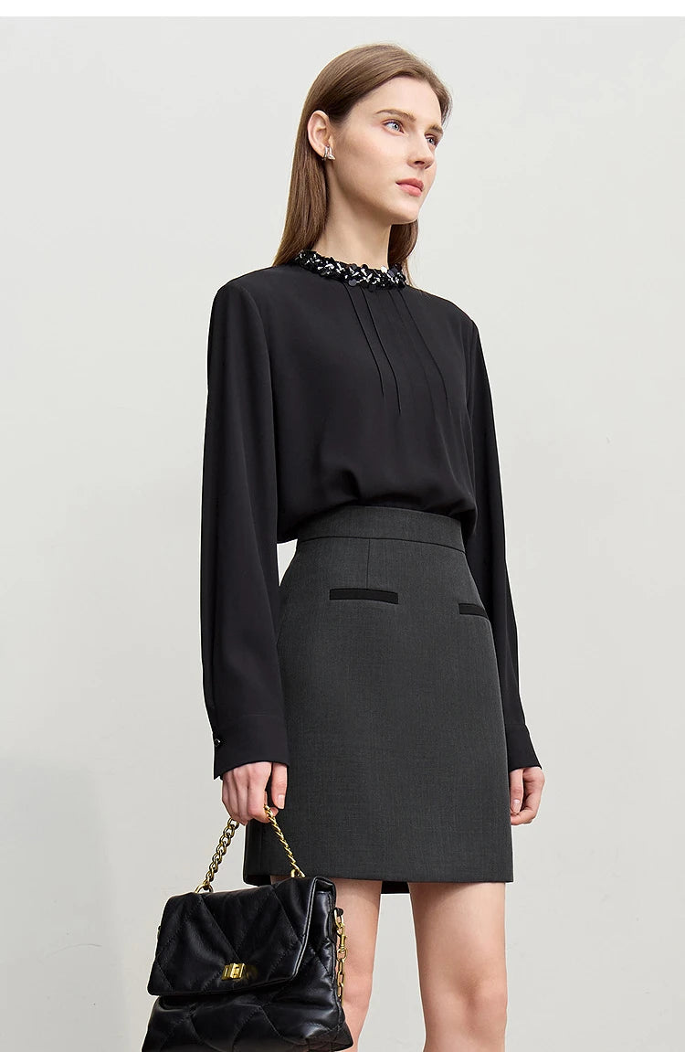 Mini Skirt 2026 Spring New Elegant Commuter Versatile Short Skirt A-Line Color-blocking Splicing Women's Clothing 12621021