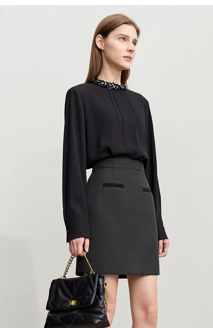 Mini Skirt 2026 Spring New Elegant Commuter Versatile Short Skirt A-Line Color-blocking Splicing Women's Clothing 12621021