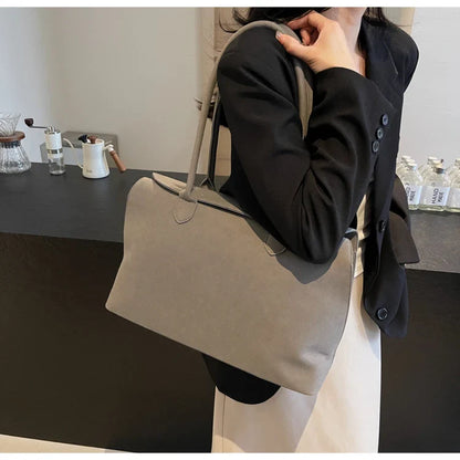 Classic Faux Suede Handbags Women England Style Elegant Shoulder Bags Big Solid Designer Casual Totes Lady Retro Female Packages