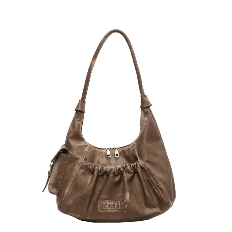 Distressed Vintage Shoulder Bags Women Pleated Y2K Design Large Capacity Retro Hobo Bag 2025 New Designer Handbags Luxury
