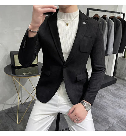 Deerskin Leather Jacket Blazer Men Casual Slim Fit Blazer Hombre Suit Leather Jacket Men Terno Masculino Men Clothing 6 Color