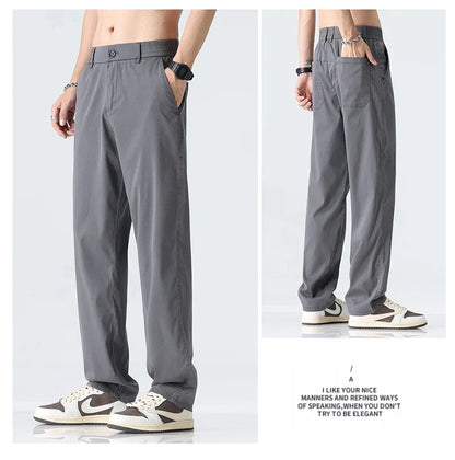Coffee Ultra-thin Wide Pants Men Lyocell Fabric Breathable Soft Straight Casual Trousers Loose Simple Male Sweatpants