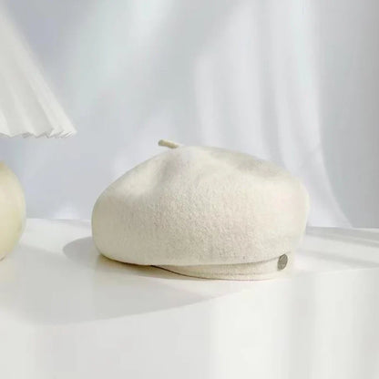 Women French Art Retro Wool Felt Autumn Solid Colors Warm Winter Beanie Hat Beret Cap For Female
