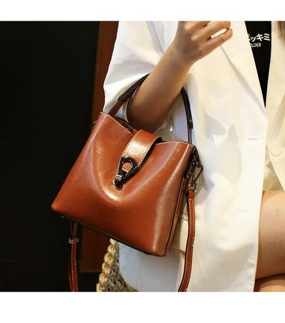 Real Cowhide Leather Women's New Bucket Bag Lady Fashion Single Shoulder Messenger Bag Versatile Handbag Casual Crossbody Bags