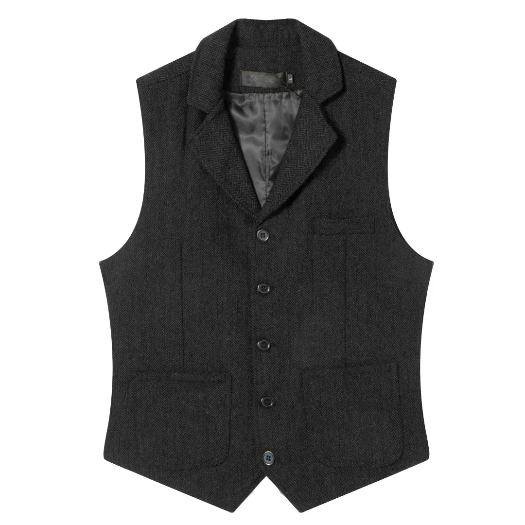Men Vest Coffee Herringbone Single Button Lapel Waistcoat For Wedding Banquet Office Business Work Daily Casual Men Suit Vest