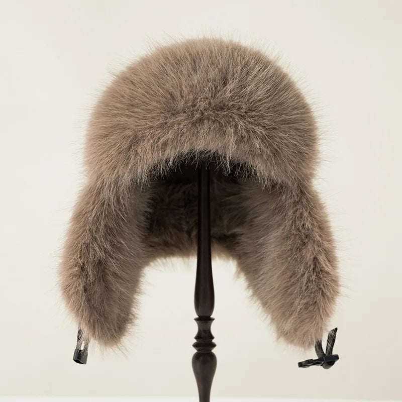 Women Winter Windproof Cold Proof Hat Man Warm Leather Pilot Hats Adult Long Fur Ear Protection Cap