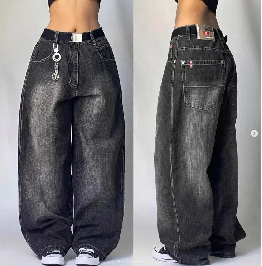 American Street Trend Letter Embroidered Loose Jeans Men Harajuku Y2K New Hip Hop Oversized Wide-leg Pants Unisex Mopping Jeans