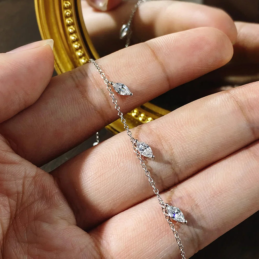 3*6mm 0.3ct Marquise Cut Moissanite Necklace with GRA s925 Sterling Silver Chain Dainty Stacking Necklaces for Women