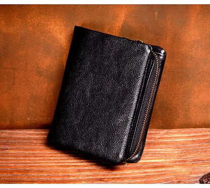 Original vegetable tanned cowhide short wallet, retro top layer cowhide wallet, handmade genuine leather multifunctional wallet