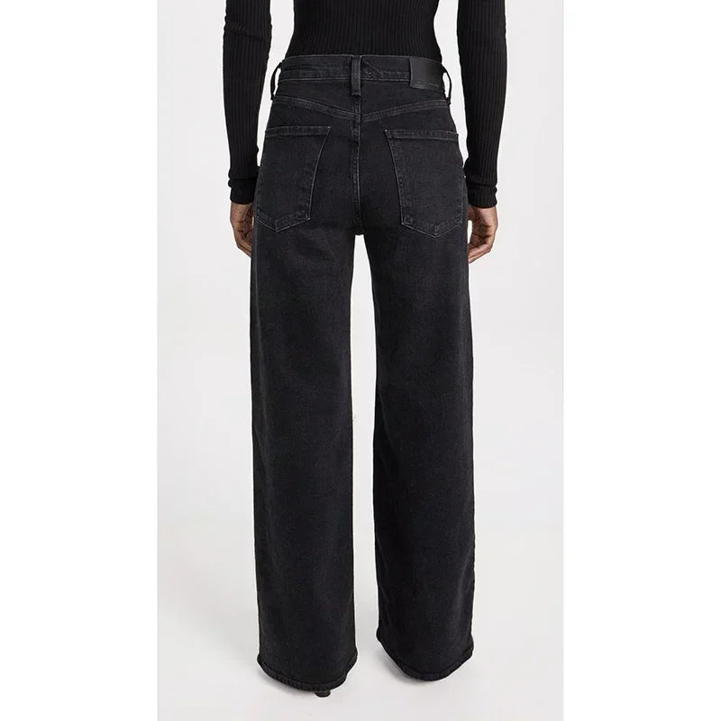 Girls Casual Fashion Straight Leg Jeans Female Slim Thin High Waisted Stretch Denim Pants Women Solid Loose Comfortable Trousers