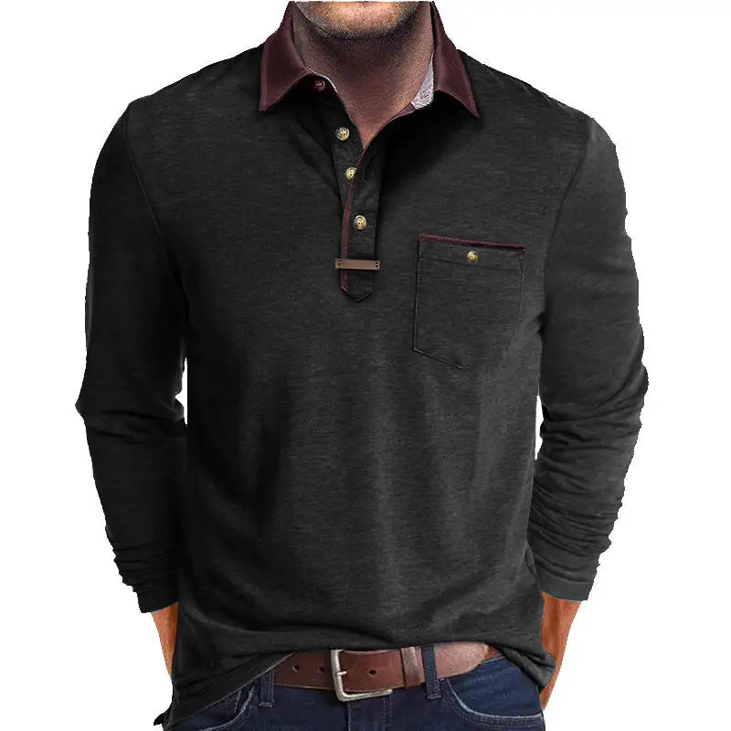 Plus Size Men's Long-Sleeve Polo Shirt Casual Fashion Men's Clothing OverSize Men's T-Shirt Solid Color Pullover Top