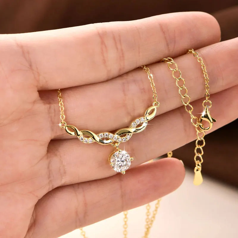 Sparkling 6.5MM Moissanite Necklace 14K Gold Filled Infinity Pendant Necklaces for Women Valentine's Day Jewelry Gift