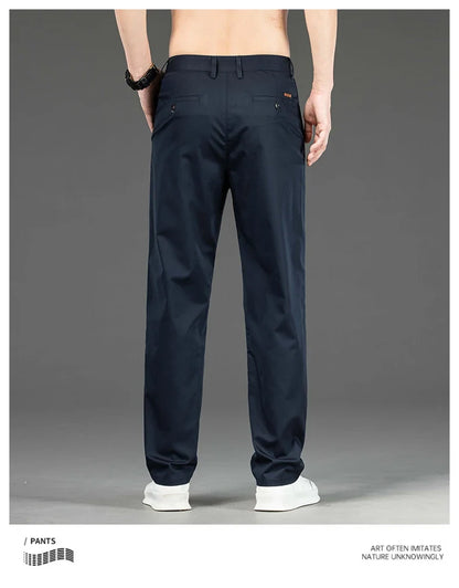 Spring Summer New Men's Casual Pants Thin Mulberry Silk Soft Business Casual Trousers Slim Straight Elastic Suit Pants Male