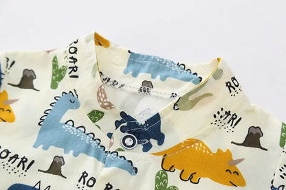 Children Clothes Spring Cartoon Baby Boy Short Sleeve Printe Dinosaur Causal Shirts Jeans 2Pcs/set Kid Fashion Toddler Tracksuit