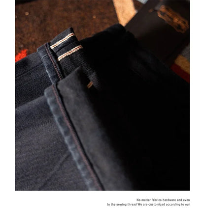 Blue-Black Officer Trousers Slim Straight Fit 14oz Indigo Selvedge Denim Jeans