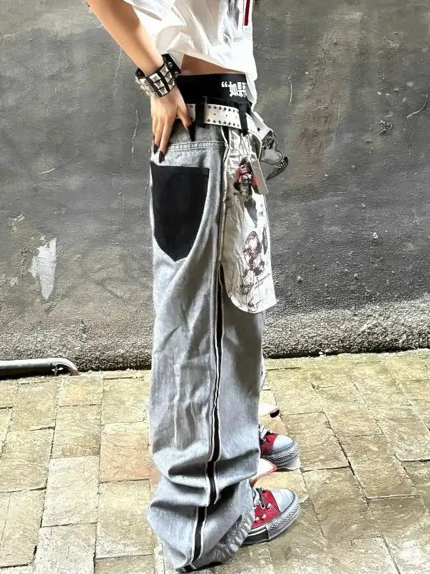 2025 Autumn Winter Women's Denim Pants Y2K Low Rise Stacked Jean Harajuku Goblin Core Cowboy Japanese Wide Fit Baggy Grunge Men